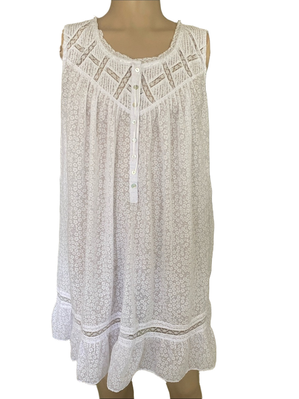 Eileen West White Eyelet Cotton blend Nightgown with Lace Trim